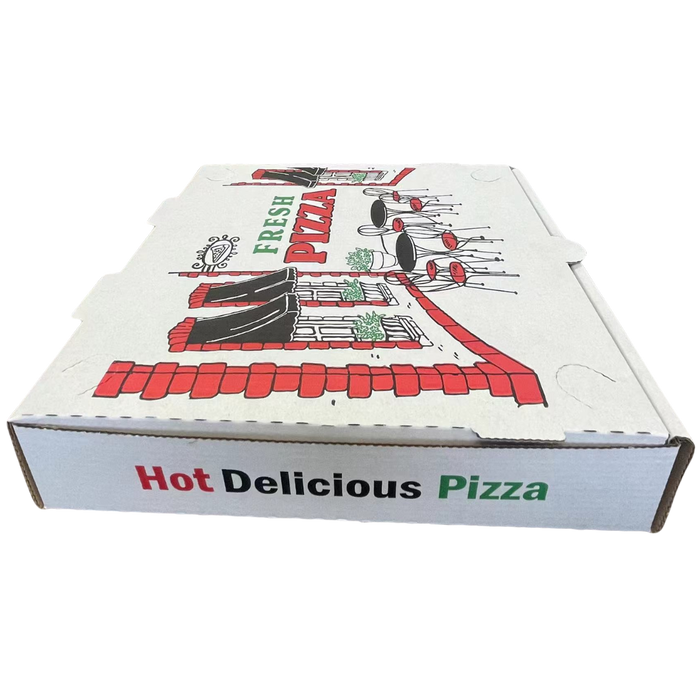 14" x 14" x 2" White B-Flute Printed Pizza Boxes