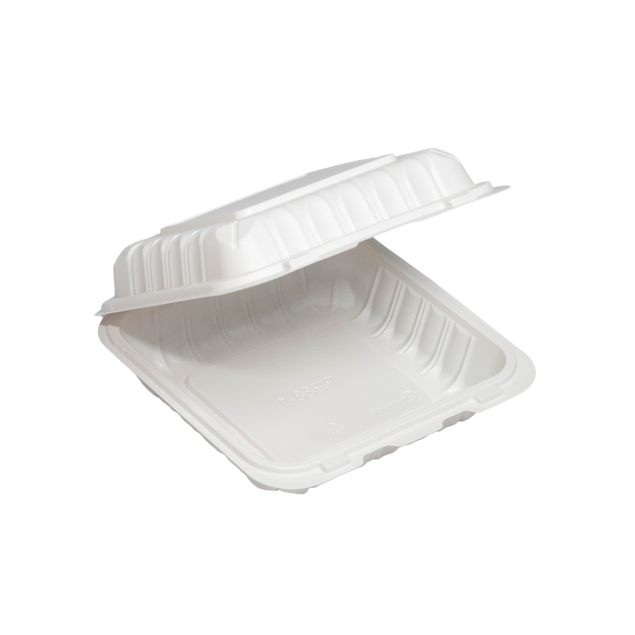 8" x 8" x 3.75" White MFPP Take-Out Container - 1-Comp.