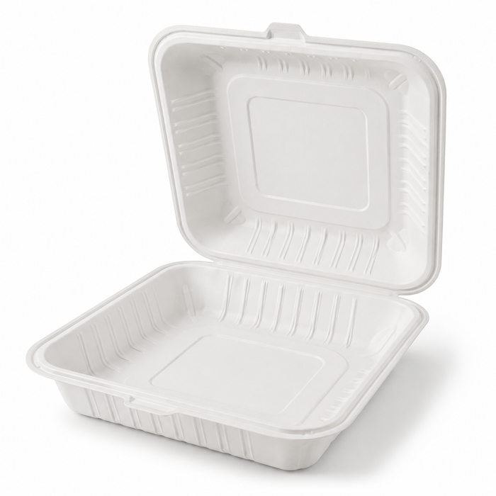 9" x 9" x 3" White MFPP Take-Out Container - 1-Comp.