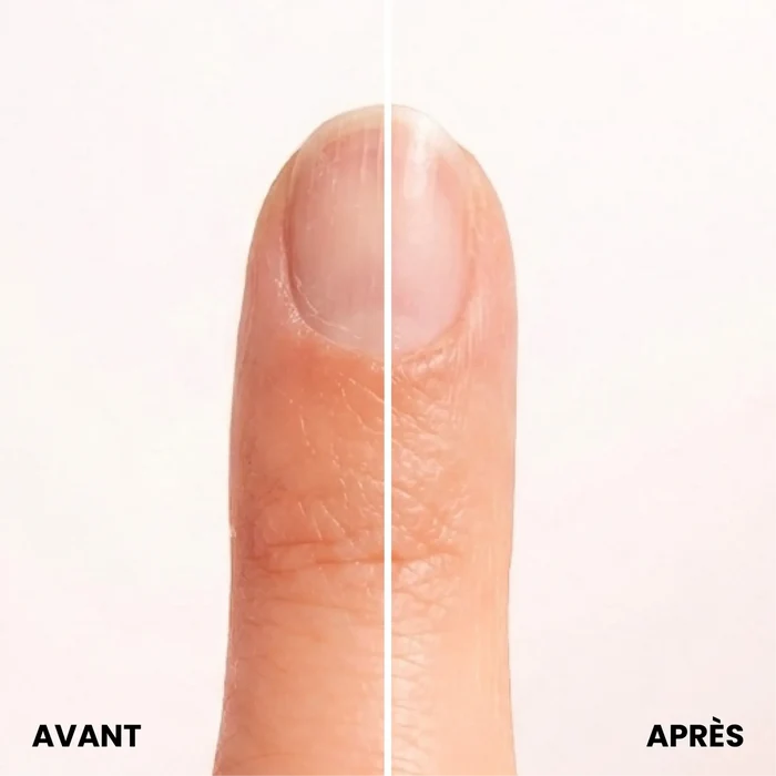 Base coat vegan Charlotte Bio, résultat avant et après sur l'ongle