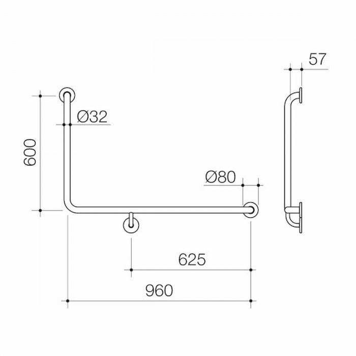 Caroma Care Support 687461BN 90 Degree 960x600 Grab Rail Right Hand