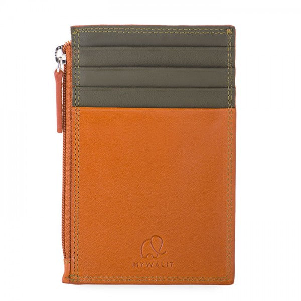 Credit Card Holder Zip Section Tan/Olive