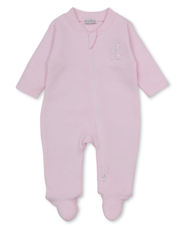 Kissy Kissy Jacquard Zip Footie in Pink Giraffe Laughs
