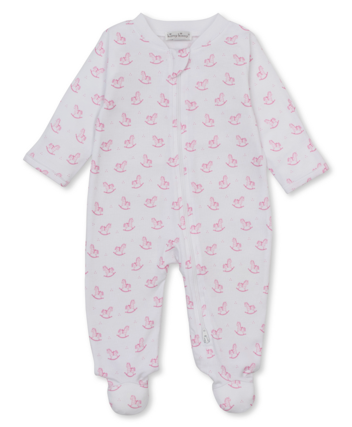 Kissy Kissy Zip Footie in Pink Gingham Rockers