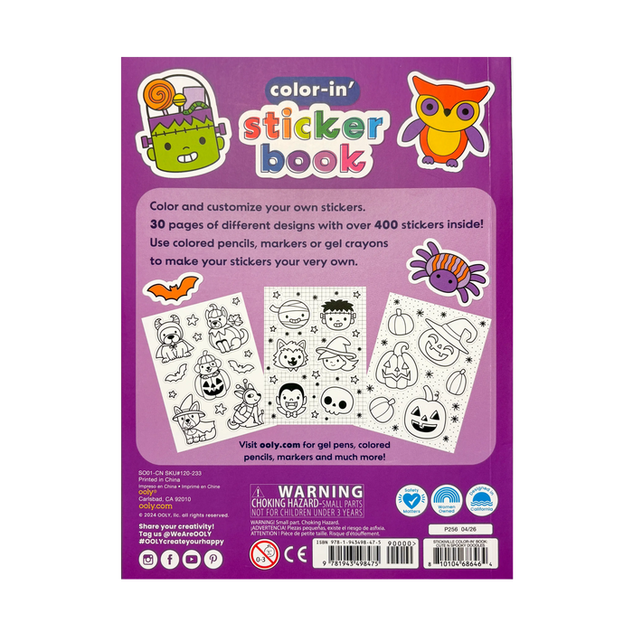 OOLY Stickiville Color-in' Sticker Book Cute n Spooky Doodles