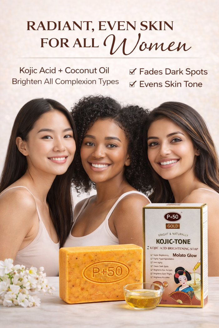 P+50 GOLD KOJIC TONE Kojic Acid Brightening Soap – 6 Pack Value Bundle (Face & Body)