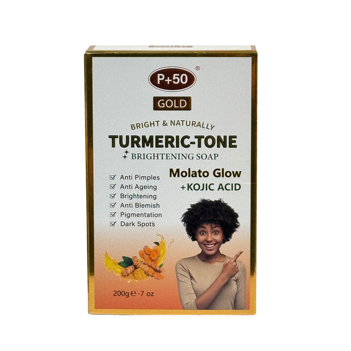 P+50 Turmeric-Tone Brightening Soap – 6 Pack Value Bundle for face & body