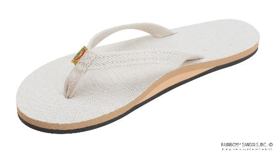Rainbow Women's Hemp Narrow Strap Flip Flop Sandal 301AHTSN — natural hemp 1/2" strap, single layer arch support, water-friendly