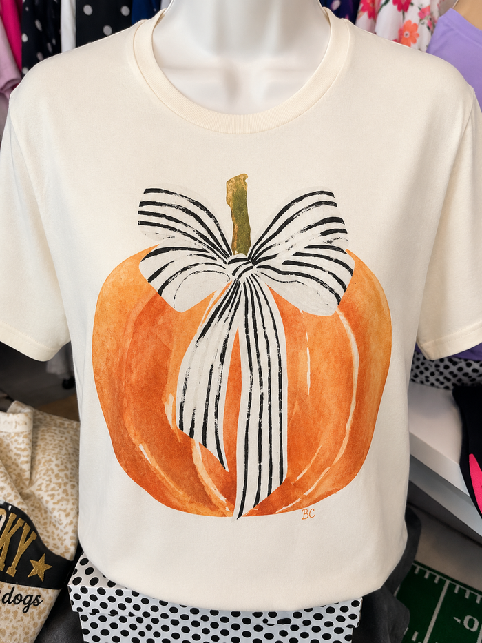 Striped Pumpkin Heathered Oatmeal Tee