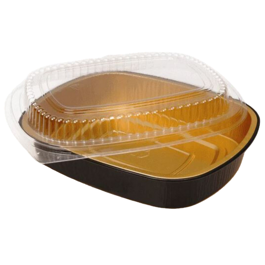 16 oz Rectangular Black Gold SmoothWall Foil Container with Clear Lid