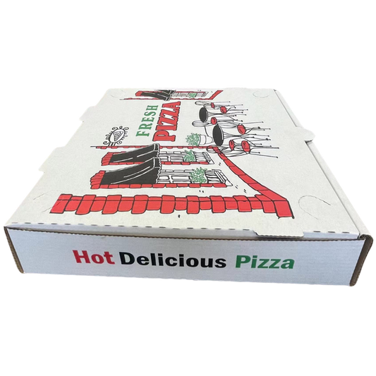 16" x 16" x 2" White B-Flute Printed Pizza Boxes