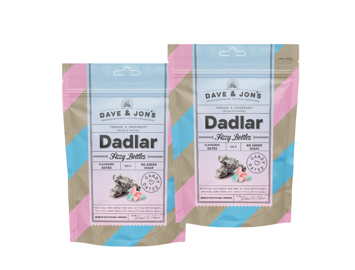2 Pack Dave and Jons Dadlar Fizzy Bottles - Tangy & Sweet Fizzy Candy Dates (125g / 4.40oz)