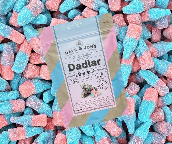 2 Pack Dave and Jons Dadlar Fizzy Bottles - Tangy & Sweet Fizzy Candy Dates (125g / 4.40oz)