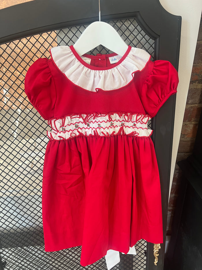 Red Holly Smocked Dress