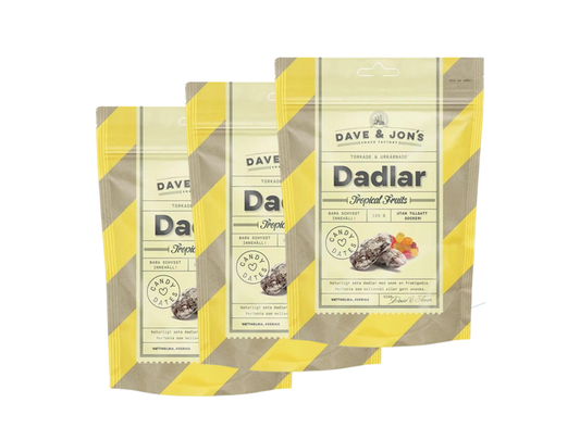 3 Pack Dave & Jons Dadlar Tropical Fruit - Date-Based Tropical Candy (125g / 4.40oz)