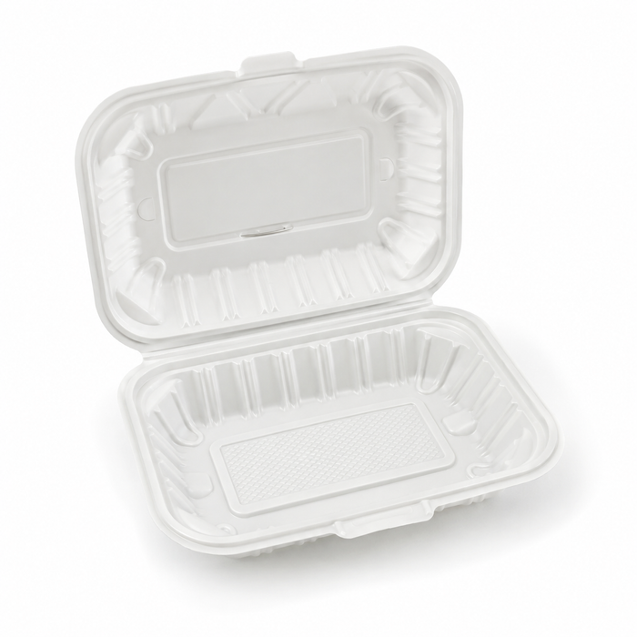 7.5" x 4.5" x 3" White MFPP Take-Out Container - 1-Comp.