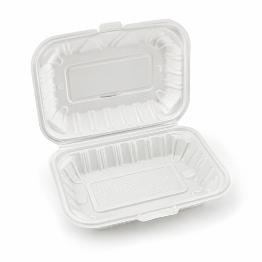 7.5" x 4.5" x 3" White MFPP Take-Out Container - 1-Comp.