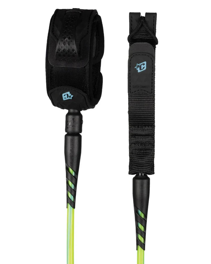 7ft Reliance 2.0 Std surf leash with black ankle cuff and cyan 7mm cord for medium to large waves offered by Creatures