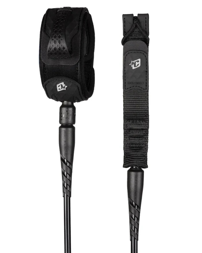 7ft Reliance 2.0 Std surf leash with black ankle cuff and cyan 7mm cord for medium to large waves offered by Creatures