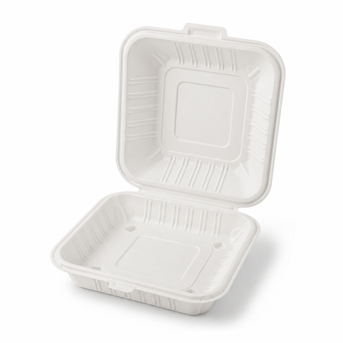 8" x 8" x 3" White MFPP Take-Out Container - 1-Comp.