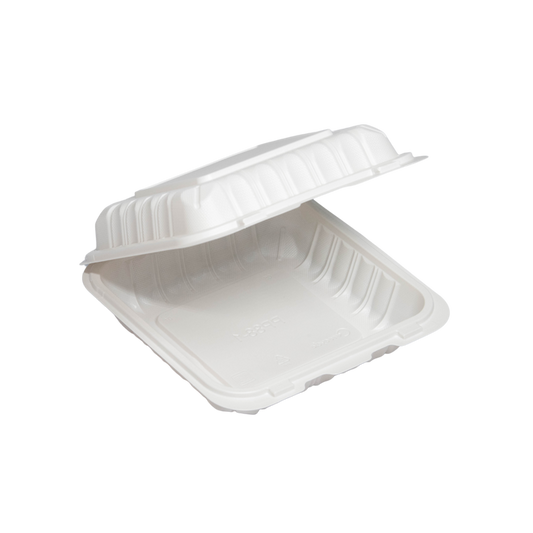 8" x 8" x 3.75" White MFPP Take-Out Container - 1-Comp.