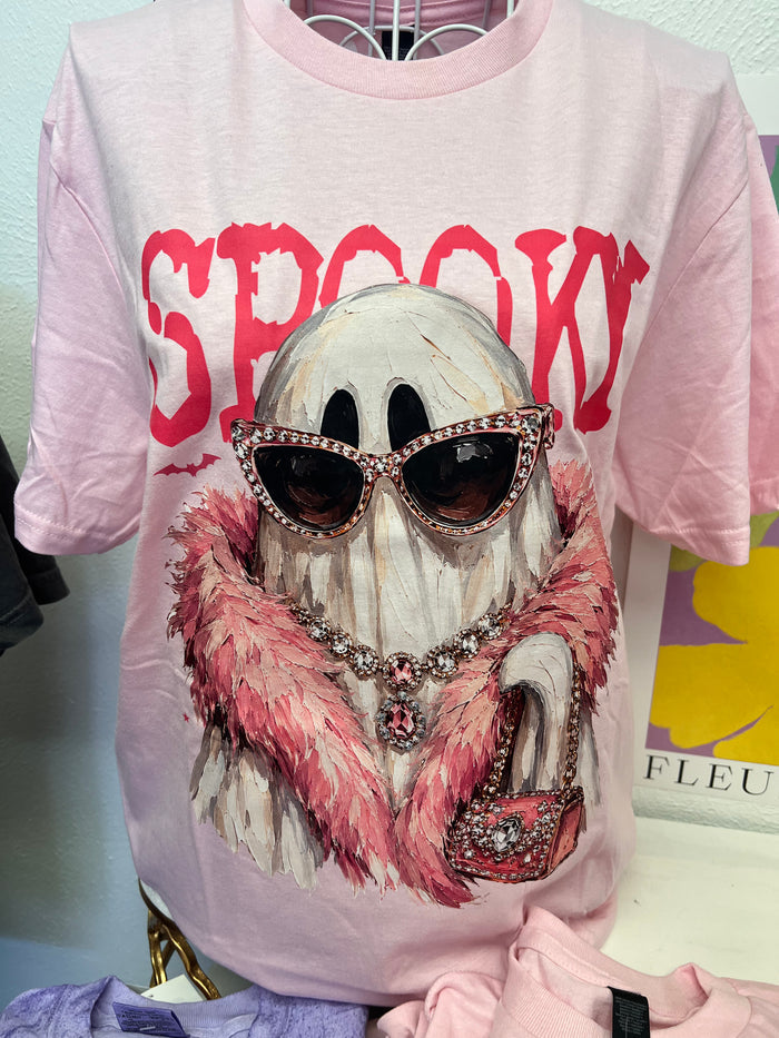 Spooky Boujee Bling Ghost Pink Tee