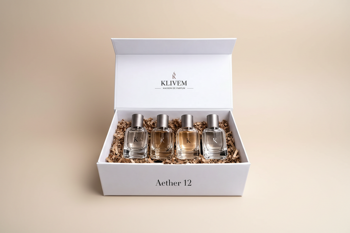 Aether 12 Try Something New luxury Klivem gift box with four 30ml perfumes