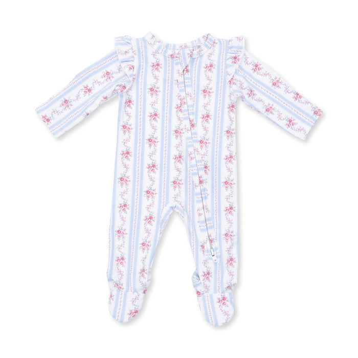 Angel Dear 2 Way Ruffle Sleeve Zipper Footie in Anna Floral Stripe