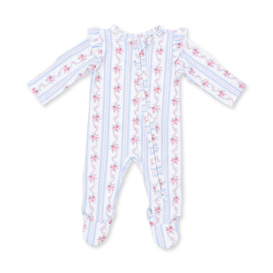 Angel Dear 2 Way Ruffle Sleeve Zipper Footie in Anna Floral Stripe