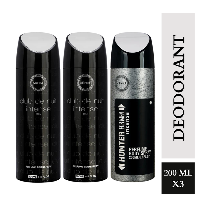 Armaf Club De Nuit Intense Man & Hunter Intense Deodorants for Men - 200ML Each (Pack of 3)