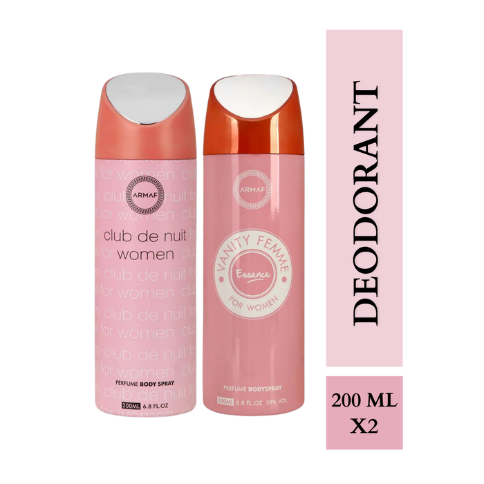 Armaf Club De Nuit Women &  Vanity Femme Essence Deodorants for Women - 200ML Each (Pack of 2)