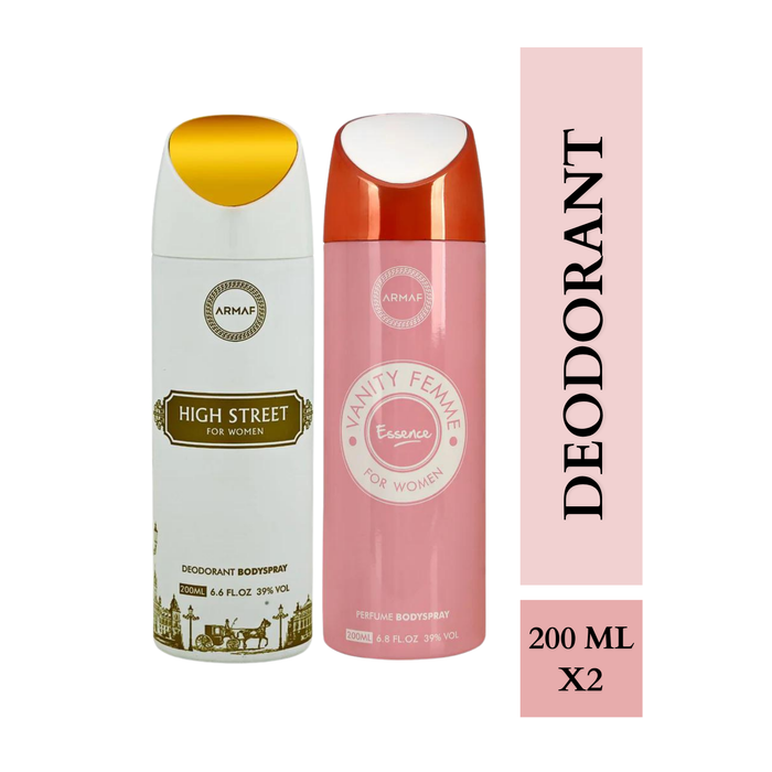 Armaf High Street & Vanity Femme Essence Deodorants for Women - 200ML Each (Pack of 2)