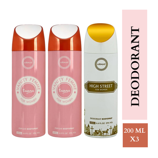 Armaf Vanity Femme Essence & High Street Deodorants for Women - 200ML Each (Pack of 3)