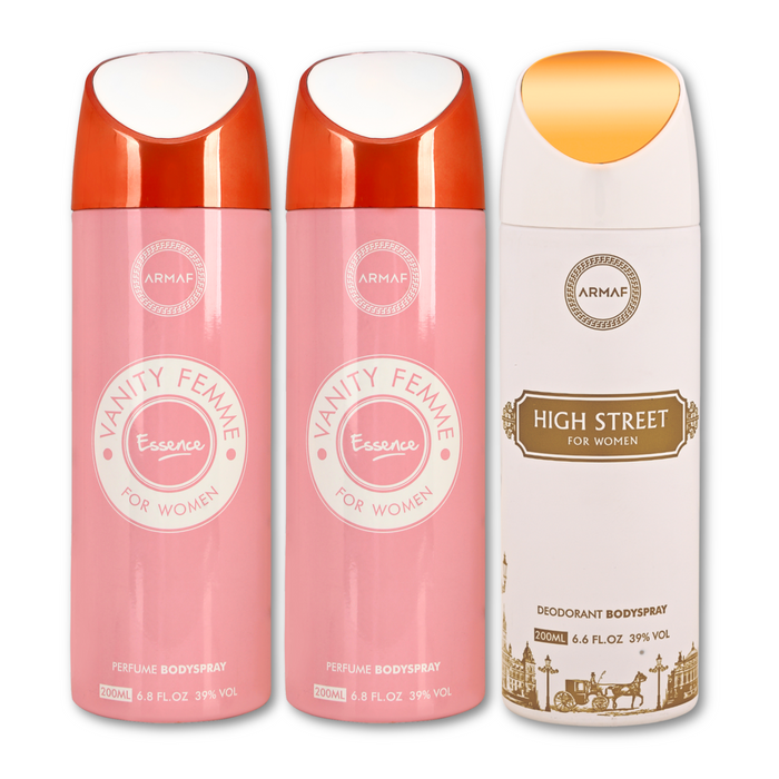 Armaf Vanity Femme Essence & High Street Deodorants for Women - 200ML Each (Pack of 3)
