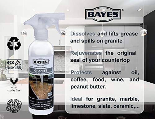 Bayes Premium Eco-Friendly Granite Countertop Cleaner and Rejuvenator Spray, 16-Ounce