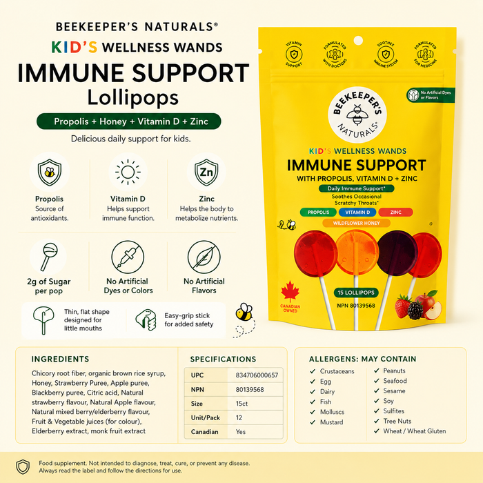 Beekeeper’s Naturals Kid’s Wellness Wands – Immune Support, 15 Lollipops