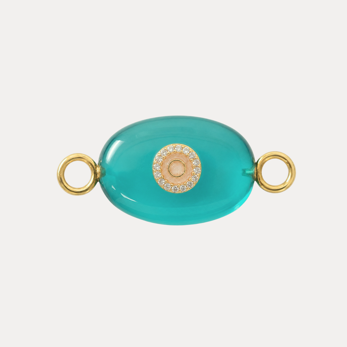 Blue Onyx Eye Charm featuring vibrant turquoise agate and a gold-plated evil eye medallion.