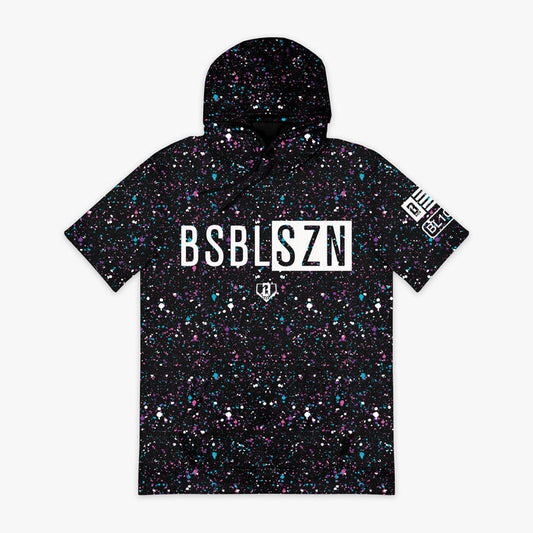 Black BSBL-SZN Galaxy short sleeve hoodie — front view
