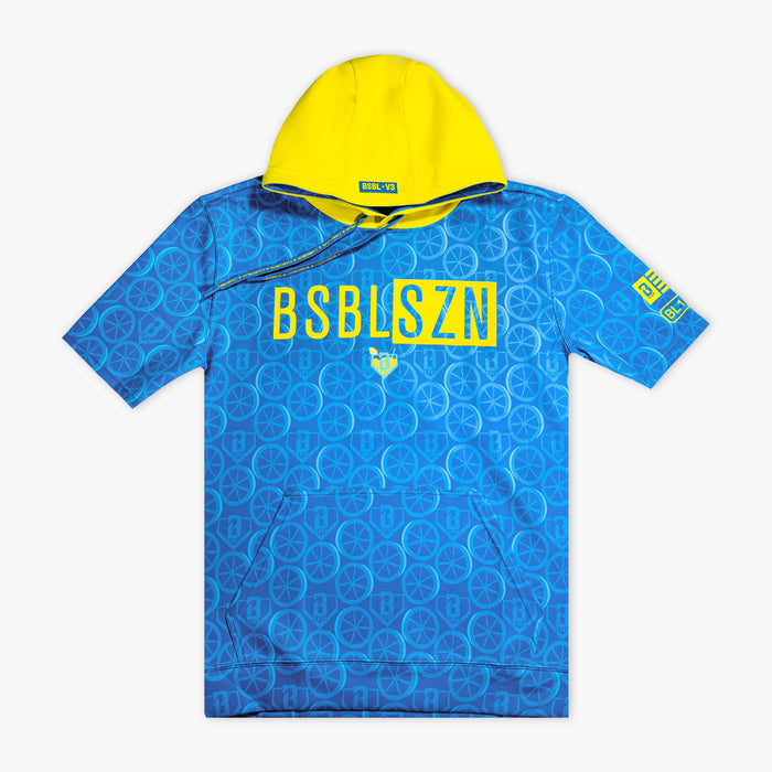 Blue BSBL-SZN V3 short sleeve hoodie — front view