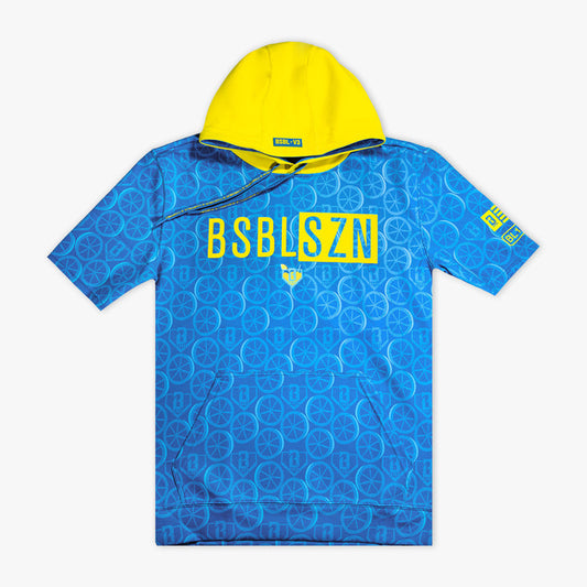 Blue BSBL-SZN V3 short sleeve hoodie — front view