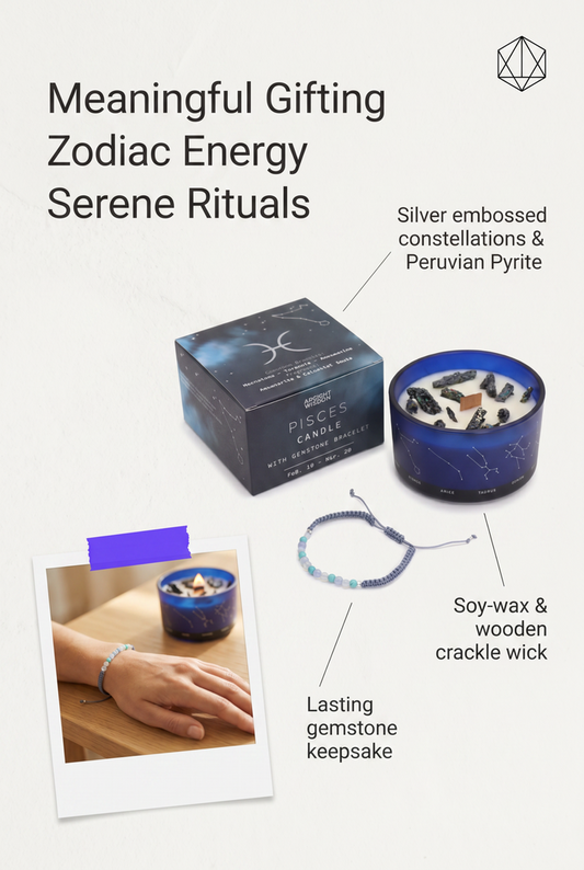 Capricorn Zodiac Crystal Candle with Amethyst and Smoky Quartz Bracelet Giftset