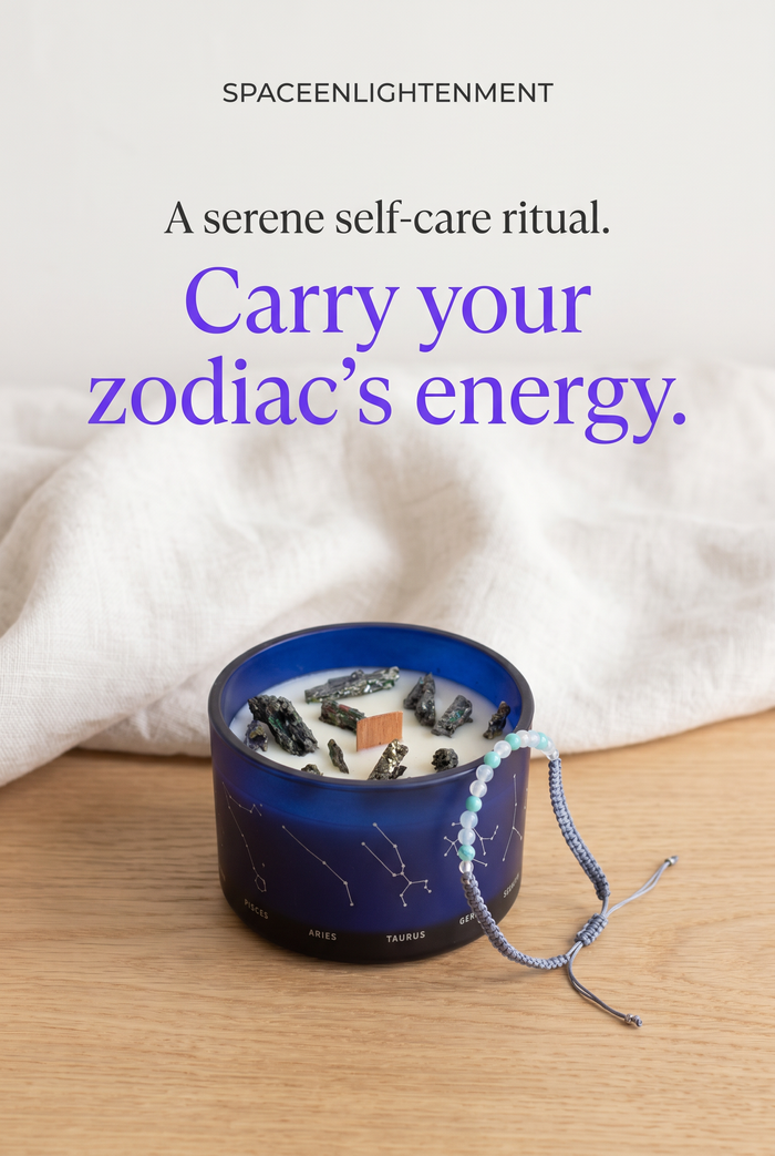 Capricorn Zodiac Crystal Candle with Amethyst and Smoky Quartz Bracelet Giftset