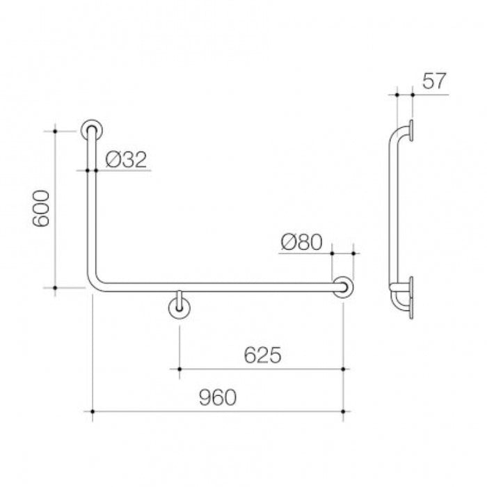 Caroma Care Support 687461B 90 Degree 960x600 Grab Rail Right Hand