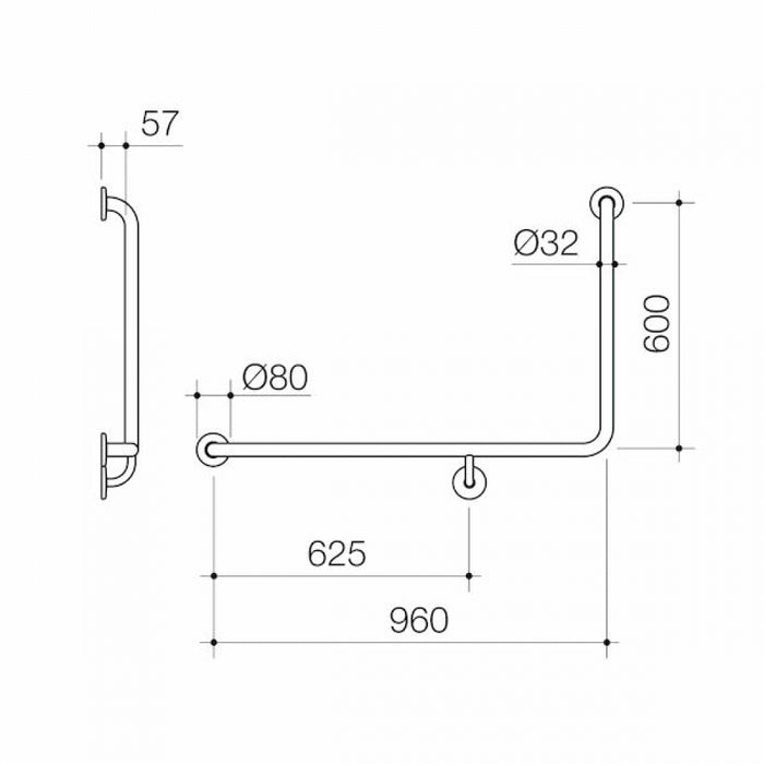 Caroma Care Support 687462BN 90 Degree 960x600 Grab Rail Left Hand