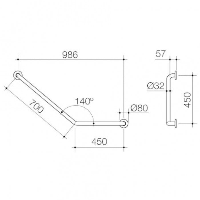 Caroma Care Support 687463SS 140 Degree 450x700 Grab Rail Right Hand