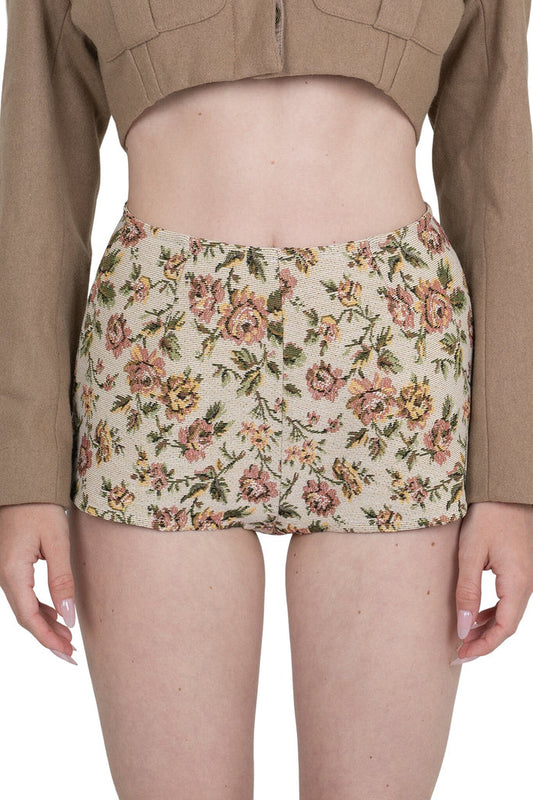 CHEEKZ-T SHORTS Beige Floral Tapestry