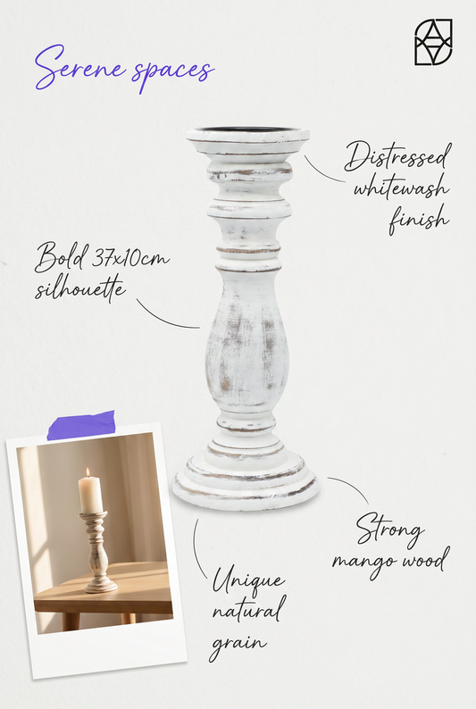 Classic Small Wooden Whitewash Candle Stand