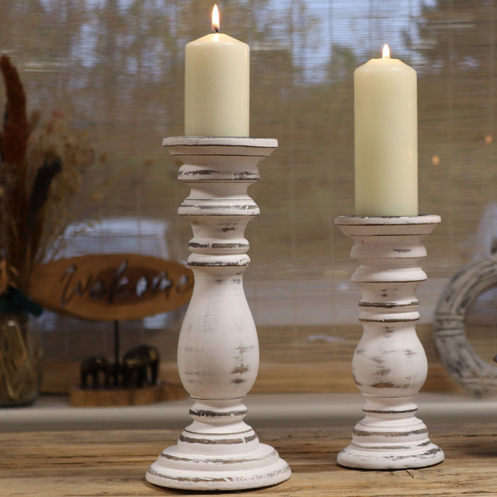 Classic Small Wooden Whitewash Candle Stand