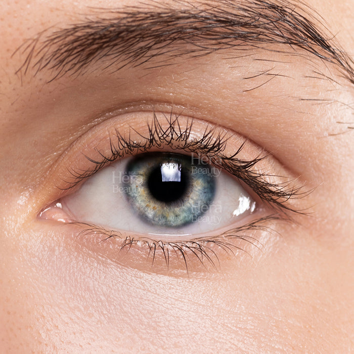 LIZ marble gray color contact lenses close up on natural eye showing realistic marble pattern and subtle color enhancement