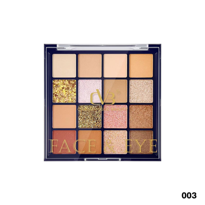 Makeup palette with various shades of eyeshadow on a white background